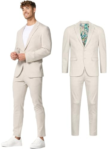 JEFF Herren JFEzra Set Anzug 2-teilig Sakko Hose Bundle | elastischer Herrenanzug Regular Fit für Männer Ecru Mix, 54