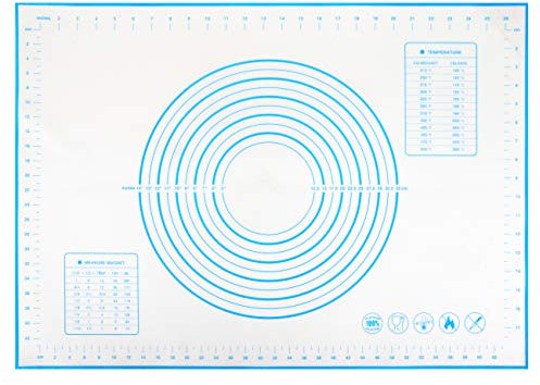 GWHOLE Non Stick Silicone Baking Mat with Measurement Dough Rolling Kneading Mat Non Slip Pastry Mat, Placemat, Countertop Protector for Pie/Bread/Pizza/Fondant (Blue, 50 * 70cm)