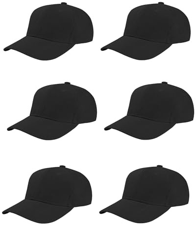 Children's Black Baseball Cap Unisex Kids Girls Boys Black Summer Hat 5 to 10 Years (80% Polyester 20% Cotton, Black Pack of 6)