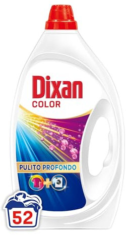 Dixan Liquido Color Detersivo Lavatrice (52 Lavaggi), Detersivo liquido lavatrice per colori vivaci, pulizia profonda del bucato e freschezza igienica per la lavatrice, Rimuove le macchie da 20°C