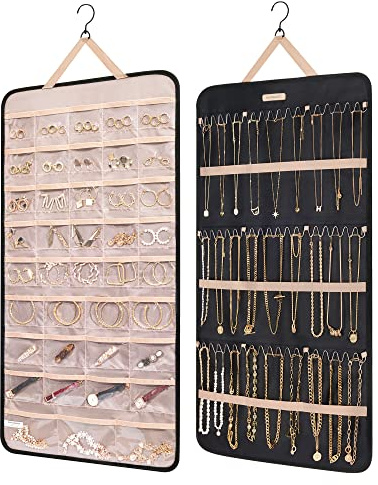 bagsmart Organisateur de Bijoux Rouleau Suspendu avec Crochet Métal Crochet Boucle d'oreille Collier Anneaux sur Armoire Porte Murale 1 Pièce Grand, Noir, Extra Large - Organisateur de Bijoux, Moderne