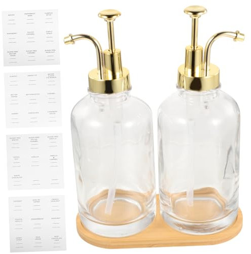 Baluue 1ensemble Bouteille De Distributeur De Sirop Verre Avec Pompe De Accessoires Pour Bar à Café Pratique Pour Miel Confitures Et Assaisonnements Transparent Avec Étiquettes Et