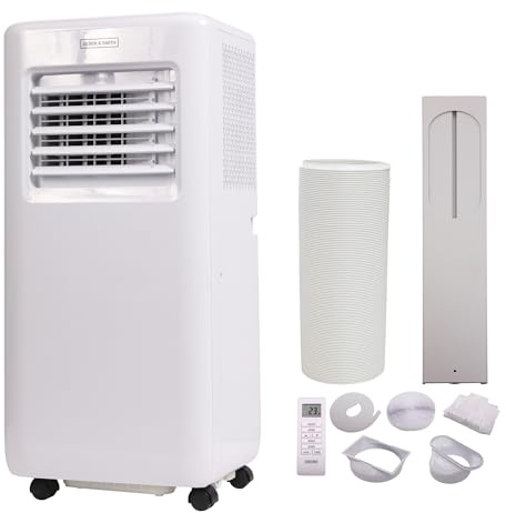 Olsen & Smith 7000 BTU 3-in-1 Portable Air Conditioning Unit, AC Air Con Conditioner Cooler On Wheels with Cooling, Fan & Dehumidifier Functions, 24H Timer with Window Kit & Remote Control, White