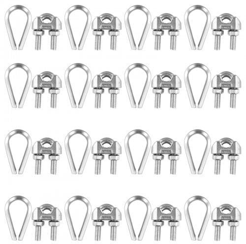 Set di 20 Morsetti per Cavo Acciaio, Morsetti per Filo Stendibiancheria, Morsetti per Fune Metallica in Acciaio Inossidabile, Forma di U, per Stendibiancheria, Recinzioni, Cavi Metallici e Tende (M4)