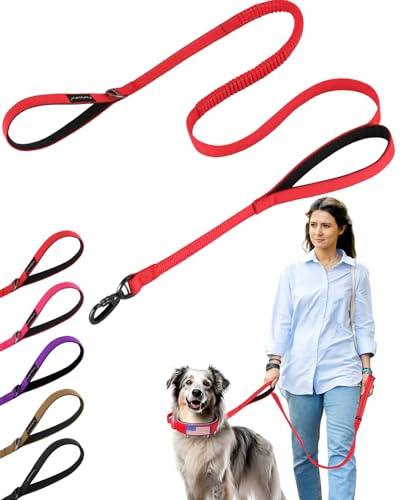 6-8 FT Heavy Duty Dog Leash for Large Dogs, Shock Absorbing Bungee Leash with 2 Padded Handle, Lockable Carabiner for Safe Walking