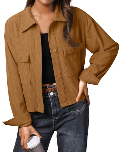 IWOLLENCE Giacca da donna casual da donna in velluto a coste giacca camicia UK risvolto abbottonatura maniche lunghe con tasche