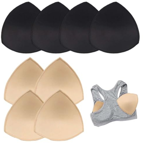 4 pares de insertos de sujetador, almohadillas deportivas extraíbles, almohadillas de esponja para bikini, trajes de baño, copas A a C (negro, beige)