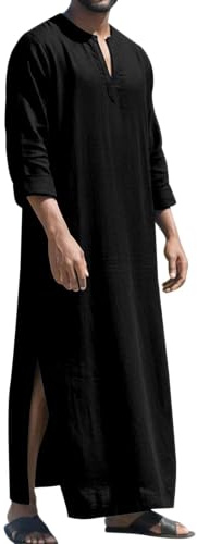 LVCBL Kaftan för män, lång herrkaftan, med fickor, universell passform, M-3XL