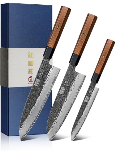 HOSHANHO 3 Pieces Knife Set, Professional Japanese High Carbon Steel Kitchen Knife Set, Ultra Sharp Chef Knives Sets with Octagonal Rosewood Handle