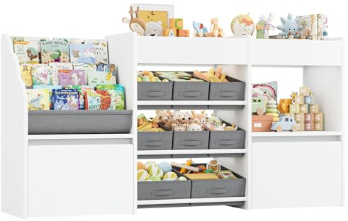 HOCSOK Scaffale Portagiochi Bambini, Libreria Montessoriana per Bambini Con Ruote, Scaffale per Giocattoli per Sala Giochi Soggiorno, Bianco, 158 x 80 x 29,7 cm