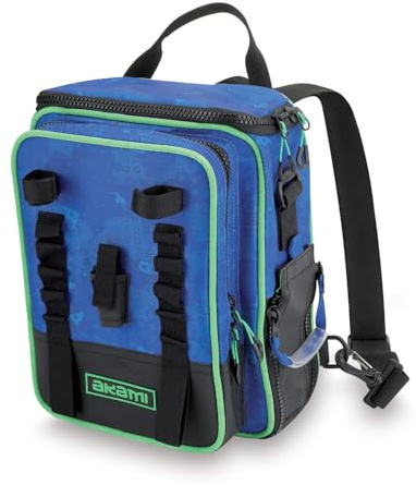 AKAMI MR11 Zaino Rigido da Pesca Idrorepellente – Tasche Frontali e Laterale, Velcri Esterni, Schienale Imbottito