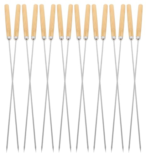 FELTECHELECTR 50 Brochetas de Acero Inoxidable Mango de Madera, Reutilizables y Resistentes, para Asar Carne y Verduras en Barbacoas y Reuniones Grandes