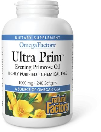 Omega Factors by Natural Factors, Ultra Prim Evening Primrose Oil, Promotes Women's and Immune Health with Omega-6 GLA, 240 softgels (240 servings)