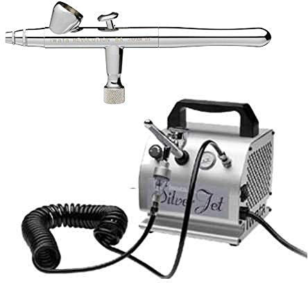 Master Airbrush IWATA REVOLUTION BR AIRBRUSHING SYSTEM WITH SILVER JET AIR COMPRESSOR