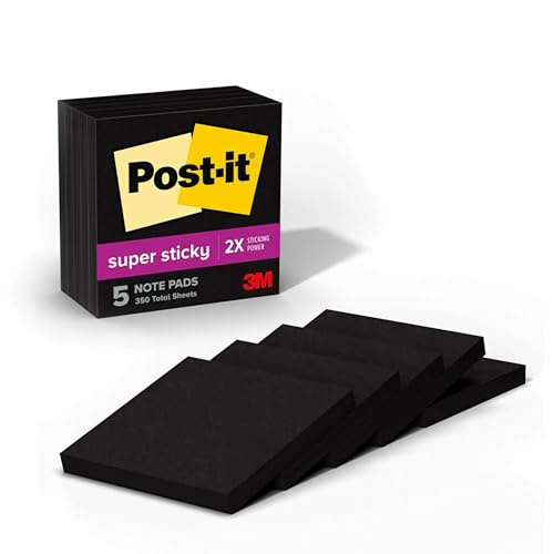 Post-it Super Sticky Notes, 3 x 3-Inches, Black, 5-Pads/Pack