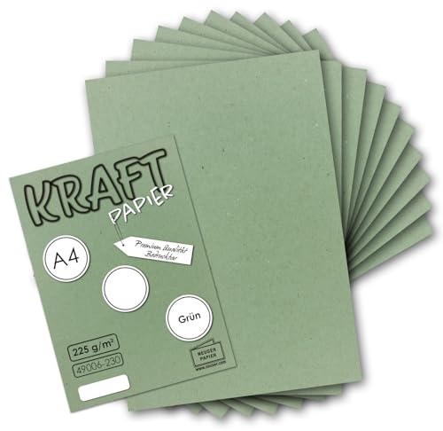 UmWelt by Gustav Neuser, 25 fogli di carta kraft vintage verde naturale, formato DIN A4, 21 x 29,7 cm, 210 x 297 mm, 240 g/m², carta kraft vintage