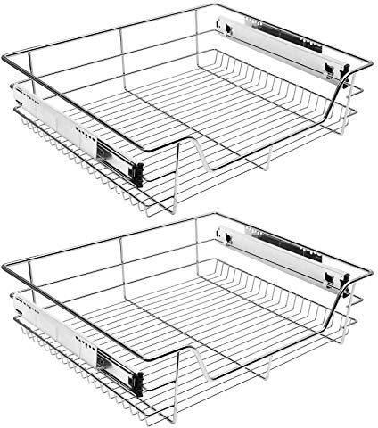 SWANEW 2 Stück Küchenschublade | 50CM Verchromt Teleskopschublade | Küchenschrank | Korbauszug | Schrankauszug vollauszug