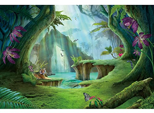 Aoihrraan 3x2m Incantato Foresta Sfondo Cartone Animato Fata Bosco Tigre Farfalla Fiori Natura Verde Paese Delle Meraviglie Fondali Fotografia Baby Doccia Ragazze Ragazzi Puntelli Fotografico