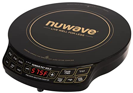 Nuwave Gold Precision Induction Cooktop, Portable, Large 8” Heating Coil, 12” Shatter-Proof Ceramic Glass Surface, 96 Temp Settings from 100°F - 575°F, 3 Watt Settings 700, 900, & 1500 Watts (Renewed)
