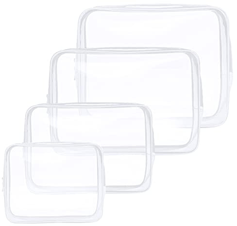 Aucuu Clear Toiletries Bag, 4 Pack PVC Waterproof Toiletries Carry Pouch, TSA Approved Travel Toiletry Bag with Zipper, Multi-Size Cosmetic Makeup Bags for Women and Kids - Travel Business