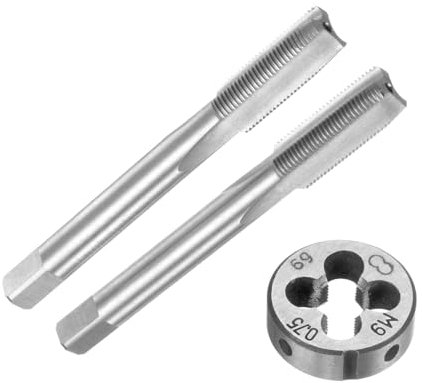 QUARKZMAN Set di 3pz Maschi e Filiera Metrici a Mano, M9 x 0.75 Maschi con Filettatura Conica/Tappo e Filiere Rotondo, Kit di Attrezzi Filettatura a Mano per Riparazione Filetti