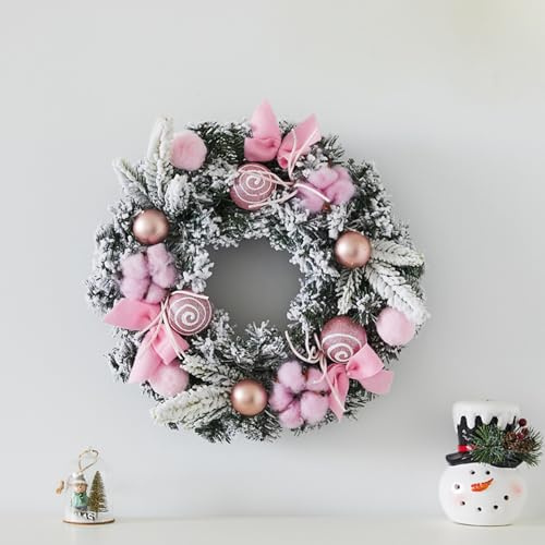 Figarge Couronne de porte de Noël - Rose - 30 cm - Avec boules de Noël - Pour porte d'entrée, cheminée et décoration murale - Couronne d'hiver (rose, 30 cm)