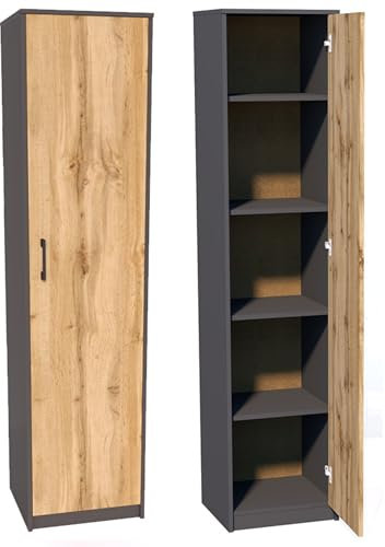 Home Collective Regal mit 5 Ebenen in matt Aktenschrank mit 4 Einlegeböden und 1 Tür, Standregal 39 cm breit mit hochwertigen Polymergriffen ideal für Schlafzimmer Wohnzimmer Flur Büro Graphit Eiche