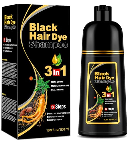 Black Hair Dye Shampoo, Haarfarbe Schwarz Haarfärbeshampoo 3 in 1 für Männer und Frauen, Color Shampoo Gegen Graue Haare (500 ml)