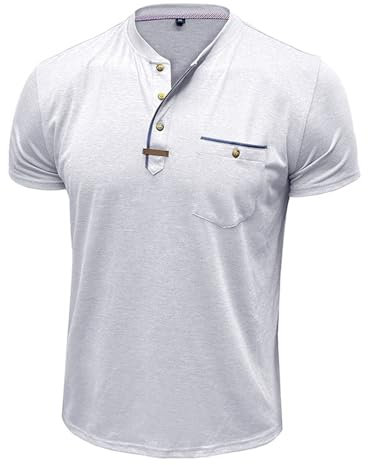 Henley Shirt Men's Short Sleeve 3XL, Shirt Men's Regular Fit with Buttons Casual Shirt for Beach with Chest Pocket Summer Shirt Loose Summer Tops Comfortable Breathable Gym T-Shirt Short Sleeve Top