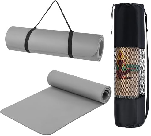 T-LOVENDO.ES Esterilla de Yoga Antideslizante con Funda y Correa | Colchoneta de EVA Alta Densidad para Pilates Fitness Estiramientos y Meditación | 183x61cm Gruesa, Ligera, Reforzada | (Gris)