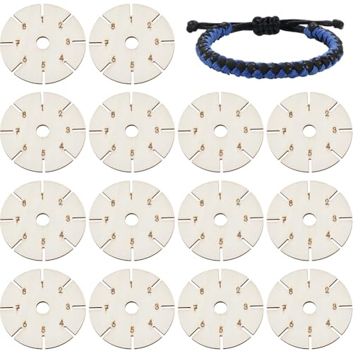 DICOSMETIC 15Pcs Wood Round Bracelet Braiding Plate 8cm Wood Braiding Disk Flat Round Beading Cord Disc Bracelet Weaving Board Cord Weaving Tools for DIY Fine Thread Wire Beads