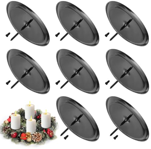 Set di 8 Porta Candele per Corona Avvento, 6 cm Supporto per Candele Portacandele Natalizio, Candelabro con Picco, Portacandele Natalizio Metallo Nero per Portacandele Ghirlanda Casa Matrimonio