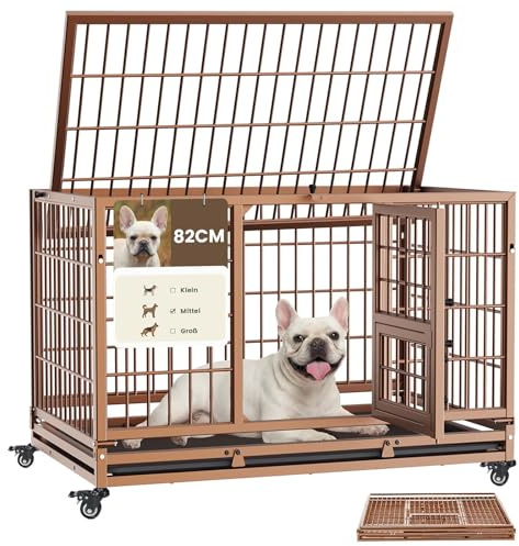 Gardner Pet Jaula para Perro Talla L-82.3x51.5x56cm para Perros Medianos, Diseño a Prueba de Escape con Bandeja, 3 Puertas Desmontables y Ruedas Bloqueables, Jaula Plegable de Metal para Perros-Marrón