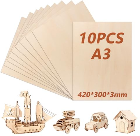 SUPNOUD 10 Pezzi Compensato 3mm, A3 Balsa, 420×300 ×3mm Foglio di Compensato, Legno per Pirografia, Pannelli di Legno per Artigianato Fai Da Te Artigianato Pittura Decorazioni