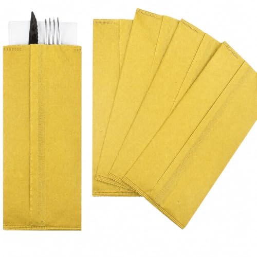 Straw Paper Cutlery Bags with Napkin Included - Cutlery Pockets for Restaurant, Pizzeria, Bar, Catering and Events - Pack of 500