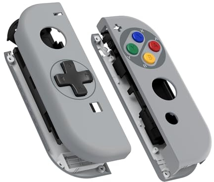 eXtremeRate Coque de Remplacement avec Bouton pour nintnedo Switch Joycon (Version D-Pad), Coque avec Motif Bouton Customisé pour nintnedo Switch & OLED Joycon, Snes Classique