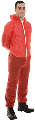 Expert Workwear Disposable Coveralls Boilersuit White Blue Red Painters Protective Overalls Suit (L, Red, 1)