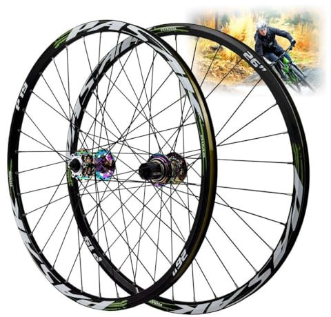 MTB cykel balanscykel set 26 tum, 27,5 tum, 29 tums racerfälg aluminiumlegering, skivbroms 32H framhjul och bakhjul cykling QR för 7/8/9/10/11 hastighet 2180 G (färg: Grön, storlek: