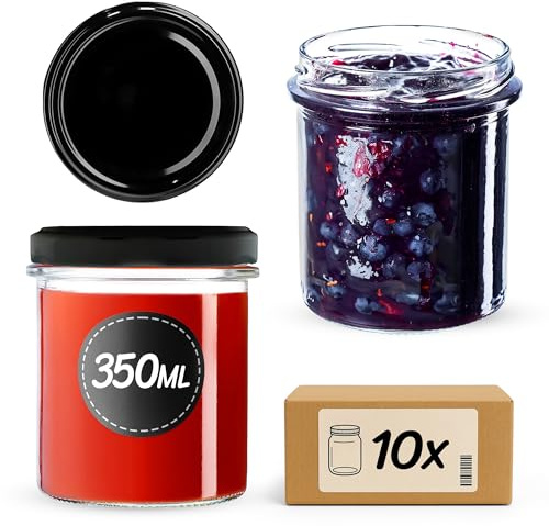 KADAX Juego de 10 tarros para mermelada, 350 ml, TO82, tarros con tapa de rosca, tarros herméticos, miel y mermelada