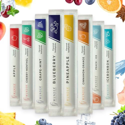 Wunder Zahnstocher - Zahnstocher mit Geschmack - 80x einzeln Verpackt - Plastikfreies Kaugummi - frischer Atem mit Aromatisierte Zahnstocher - Zuckerfrei, Vegan