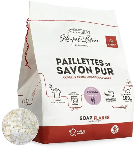 Rampal Latour – Reine Seifenflocken – Lavendelduft – Extrafeine Flocken für die Wäsche – Maschinen- oder Handwäsche – Für alle Temperaturen und Textilien – Bis zu 100 Waschgänge – 1,5 kg