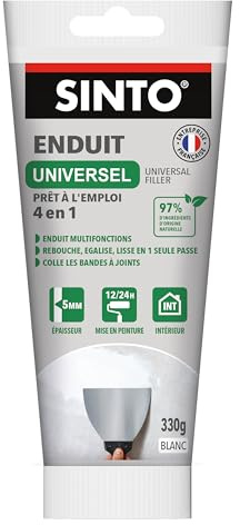 SINTO – universell spatel klar att använda – fylld, jämn, limmad och jämn – för alla underlag (gips, trä, betong ) – vitt fint lager, lätt slipbar – inomhus – 330 g