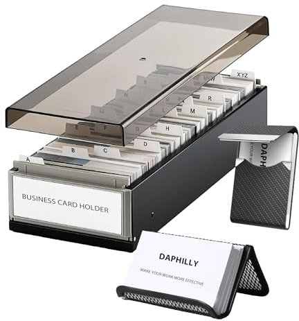 Daphilly Business Card Holder for Desk, Business Card Holder Organizer, Credit Card Organizer Case File Index Card Box Storage,with A-Z Tabs, Storage up to 800 Cards (3.5” x 2.2”), Metal Structure