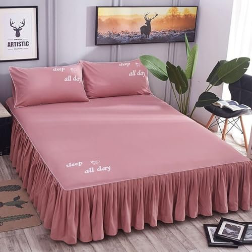 Mesnt Spannbetttücher 180x200, Polyester Einfarbig Spannbetttücher Elastisch Bettlaken für Boxspringbetten, Staubiges Rosa