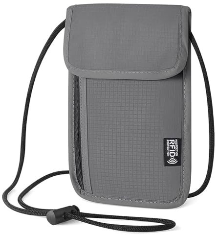 Brustbeutel mit RFID Schutz,Brusttasche Reisegeldbeutel,Wasserdicht Schwarz Handy Umhängetasche Herren,Anti-Diebstahl Unisex Reisegeldbeutel,Brustbeutel für Passport,Kreditkarten,Smartphone (Grau)