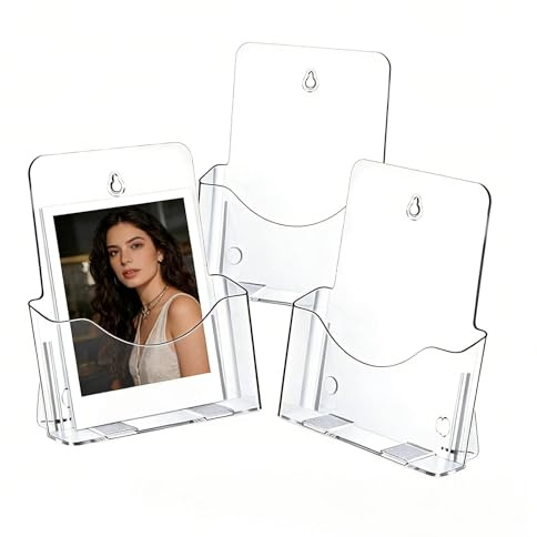 WOPPLXY Lot de 3 Porte Brochure Transparent, 20 x 17,5 x 8,5 cm Porte Flyer A5 en Acrylique pour Boutique, Réception, Bureau, Restaurant (Mural ou à Poser)