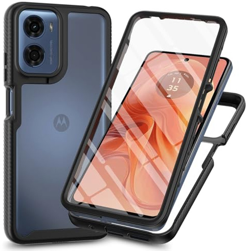 for Motorola Moto G17 Case/ Moto E15/ Moto G15/ Moto G05 Phone Case Built-in Screen Protector Full-Body Military Grade Drop Protection, Silicone Bumper Clear Hard Acrylic Anti-Scratch Cover (Black)