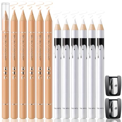Noerrors 12Pcs Barber Pencil White Beige Skin Tone Magic Hairline Pencils Set Beard Guide Pen with Sharpener Barber Chalk for Lineup Edge Hair Design Shaping Trace Makeup Tool for Men