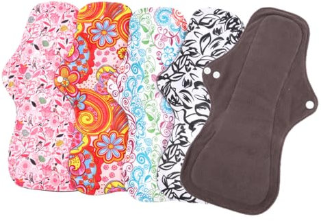 YOSADIER 4piezas Compresas Menstruales Reutilizables De Carvón Lavables Con Bolsa De Almacenamiento Absorbentes y Transpirables Para Uso Diario y Viajes