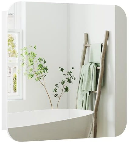 HOMCOM Arched Bathroom Mirror Cabinet Wall Mounted, Modern Arch Bathroom Wall Cabinet with Adjustable Shelves and 2 Mirrored Doors, 68 x 13 x 66 cm
